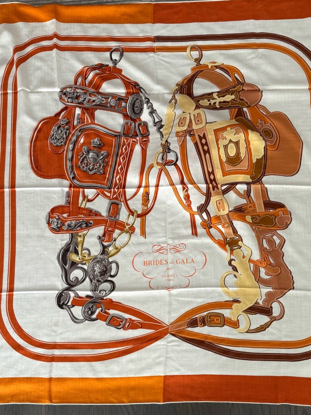 BRIDES de GALA Silk Scarf - Orange & Cream